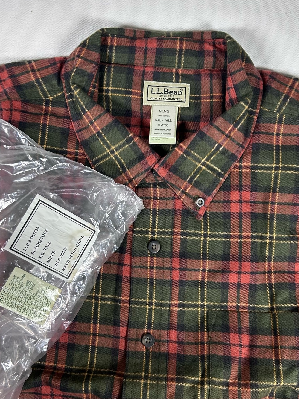 VTG LL Bean Scotch Multicolor Plaid 100% Cotton Flannel Mens XXLT NWT Deadstock